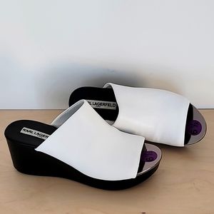 KARL LAGERFELD Lyric Black and White Wedges Size 6.5